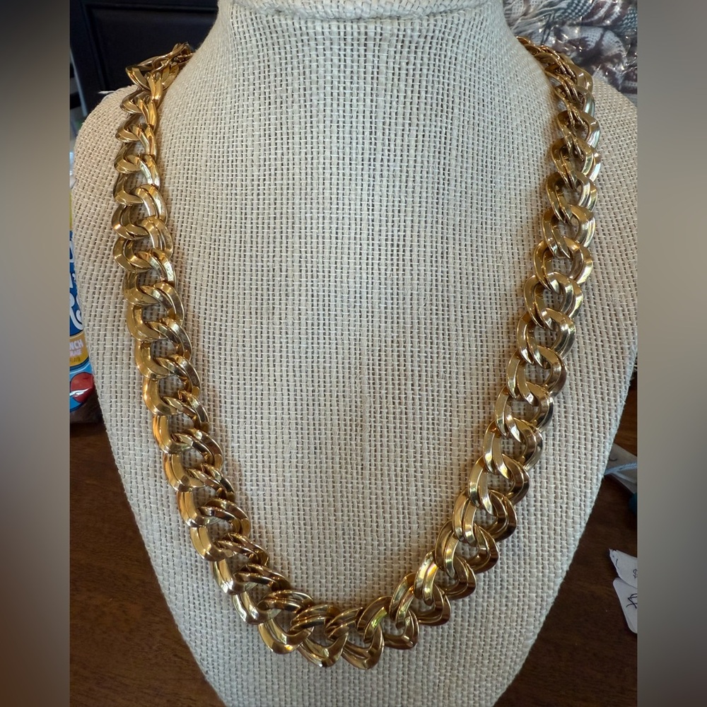 VTG Monet Signed‎ Double Link Chain Necklace Bold Gold Tone Heavy 18”+2” adjust